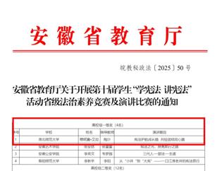 喜讯：我院学子荣获安徽省第十届学生“学宪法 讲宪法”演讲比赛高校组一等奖